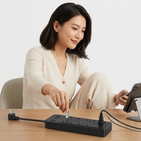 Multiprise 10 prises 20A avec protection contre les surtensions, cordon d'extension plat 1,8 m, charge rapide USB-C pour la maison, le bureau et le bureau à domicile