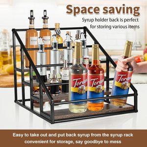 Cross-border wooden coffee syrup storage rack, wine bottle display rack, syrup bottle holder, coffee bar, <b>kitchen</b> wine rack, bar - Product Image 2