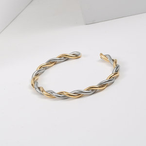 Braccialetto con polsino in corda intrecciata in oro e argento di fascia alta bracciale rigido regolabile da donna gioielli in acciaio inossidabile - Product Image 2