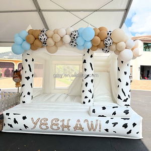 Nouveau design de maison de rebond de couleur vache <span class=keywords><strong>Mini</strong></span> maison de rebond pour enfants château de saut Maison de rebond blanche avec fosse à balles et toboggan - Product Image 2