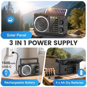 <span class=keywords><strong>Radio</strong></span> AM FM sans fil solaire, batterie AA, lecture de carte TF/<span class=keywords><strong>USB</strong></span>, <span class=keywords><strong>rechargeable</strong></span> par <span class=keywords><strong>USB</strong></span>-C, <span class=keywords><strong>radio</strong></span> transistor portable avec lampe torche - Product Image 2