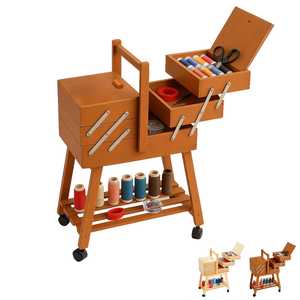 Carrello da Cucito in Legno con Ruote e Ripiano Portaoggetti 34x23x57 Cm, 3 Livelli, Cesto con Apertura a Cerniera - Product Image 6
