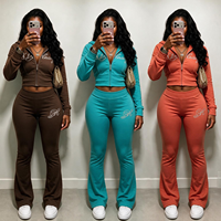 Ensemble de vêtements de sport personnalisés pour femmes, sweat à capuche zippé et leggings évasés, tenue de sport 2 pièces pour femmes, OEM ODM