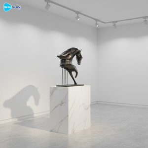 منحوتة حصان نصفية حديثة من الفولاذ المقاوم للصدأ المصقول بتصميم تجريدي للديكور المنزلي، فن حيواني مخصص - Product Image 4