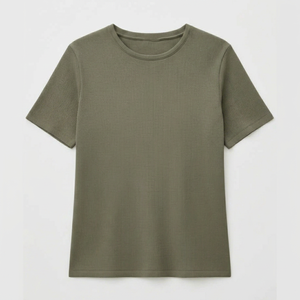 Camiseta de Manga Corta con Cuello Redondo Acanalado para Mujer, de Alta Calidad, Ajustada, de Algodón y Poliéster - Product Image 1