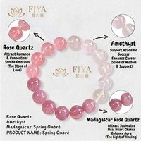 Bracelet en perles classiques en forme de boule, en quartz rose naturel de Madagascar et améthyste, bijoux de guérison printaniers, cadeau romantique unisexe