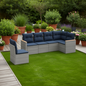 Ensemble de canapés de jardin en polyrotin gris avec coussins, 6 places, mobilier d'extérieur, design contemporain - Product Image 2