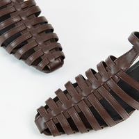 Sandales romaines marron en PU tressé à bout fermé pour femme, fermeture auto-agrippante, talon épais 3,5 cm, légères, été