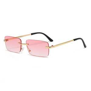 Custom Logo 2026 Vintage Unisex Small Rectangle Sun Glasses UV400 <b>Gradient</b> Shades Rimless Square <b>Sunglasses</b> for Women - Product Image 3