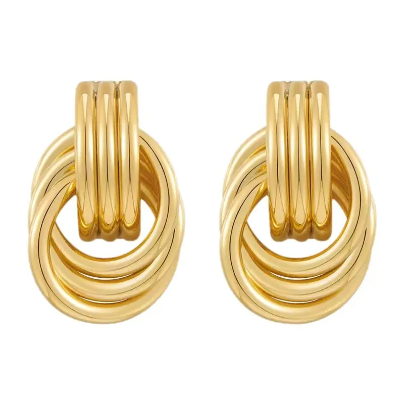 Gold/Silver Statement Geometric Earrings for Women Girls Chunky Gold Knot Link Drop Dangle Earrings Trendy Jewelry Gift TLX0137