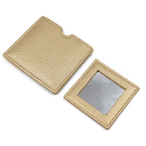 Mini portable makeup <b>mirror</b>, PU leather <b>small</b> <b>mirror</b>, simple makeup touch-up <b>mirror</b>, gift <b>mirror</b> case, customizable. - Product Image 1