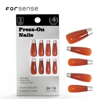 Marque privée personnalisée faux ongles épais haute qualité femmes bâton Ons Nail Art réutilisable long cercueil brun pré conçu ongles conseils