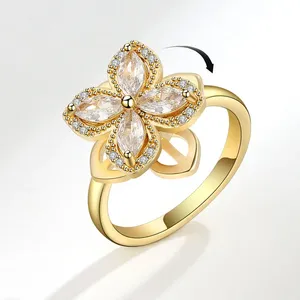 Desain bunga populer Fashion perhiasan Fidget cincin kecemasan berlapis emas cincin jari semanggi UNTUK WANITA perhiasan dan produsen