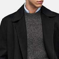 Manteau décontracté chic pour homme en laine double face 100% laine, col rabattu, double boutonnage