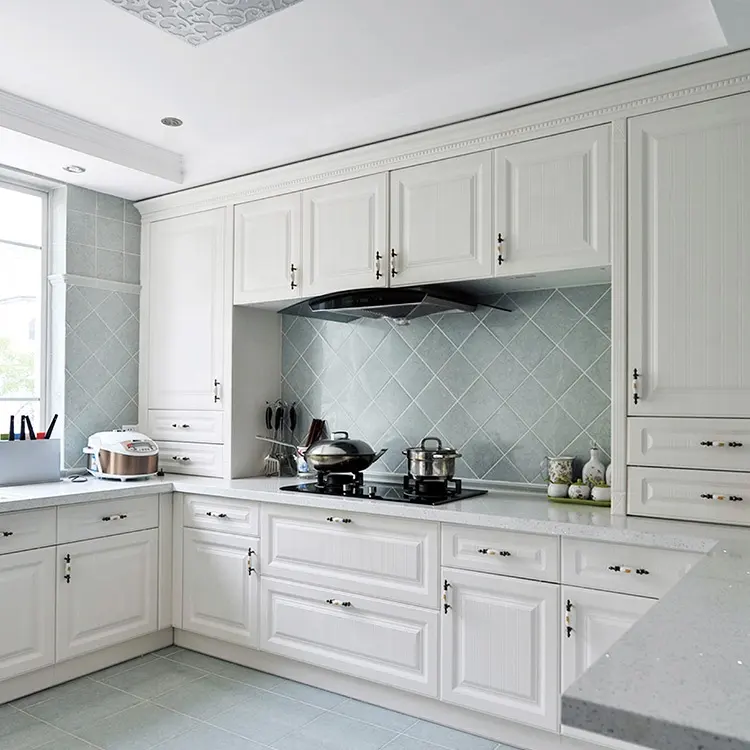 Armario de cocina de acero inoxidable completo caro armario de cocina blanco