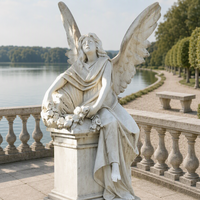 Sculpture d'ange de prière en pierre de quartz, en position agenouillée avec des ailes, peinte à la main, décoration religieuse pour jardin extérieur et maison