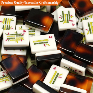 Jeu de Mahjong miniature personnalisé à 4 couches en acrylique, tuiles de Mahjong gravées motif Tortue Américaine, avec support et pousseur - Product Image 1