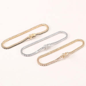 14k katı altın 2mm Lab elmas düşük profil 4 Prong tenis bilekliği hakiki elmas bilezik güzel beyaz elmas bilezik - Product Image 3