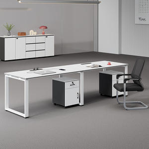 Bureau d'ordinateur Saint-Leste, poste de travail modulaire avec tiroir et cloison, combinaison chaise de bureau et bureau pour employé - Product Image 2
