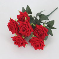 Bouquet de 7 petites roses artificielles en soie à angle droit pour mariage, hôtel, décoration intérieure – Lot semi-manuel pour fabricants