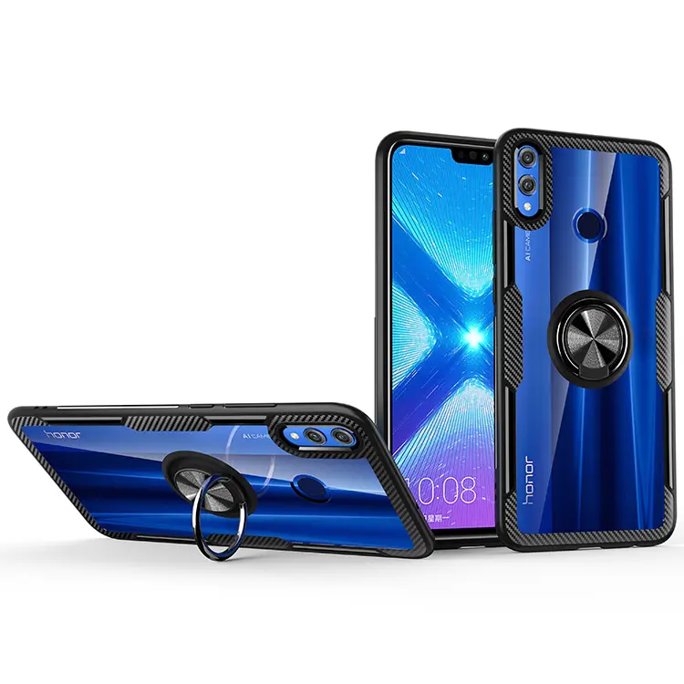 Shockproof magnetic ring holder transparent back cover phone case for Huawei Honer 8X