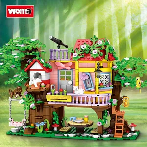 WOMA BRINQUEDOS Hot brinquedo educativo bloco 840 pcs floresta árvore casa bloco tijolo pássaro gato figura treehouse mini construção tijolo conjunto