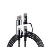 Câble de charge rapide 4-en-1 en nylon tressé, vente en gros d'usine, Type-C/Lightning pour téléphones mobiles iOS, PC, ordinateur portable
