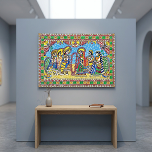 Peinture Madhubani de la collection du musée, art populaire authentique du Bihar fait main sur toile, modèle 3D complet 1 - Product Image 4