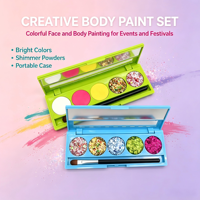 Ensemble de peinture pour le visage et le corps multi-couleurs, écologique, non toxique, peinture crème + palette de paillettes, pinceau miroir pour les fêtes d'enfants