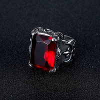 Bagues de doigt en gros personnalisées en or 18 carats plaqué argent avec diamant rouge moissanite vintage gothique punk