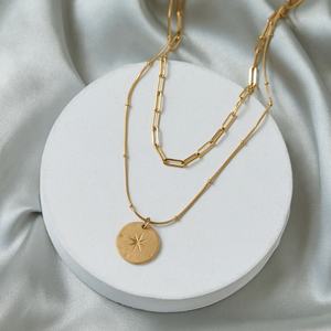 สร้อยคอผู้หญิง ดีไซน์สองชั้น ชุบทอง 18k สแตนเลสสตีลกันน้ำ ไม่หมอง พร้อมโลโก้สั่งทำพิเศษจากโรงงาน - Product Image 1
