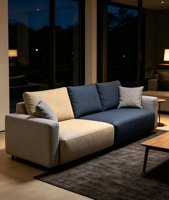 Tissu 100 % polyester de poids moyen, aspect lin, tissé avec texture jacquard unie teinte et finition élégante pour rideaux, canapés et oreillers