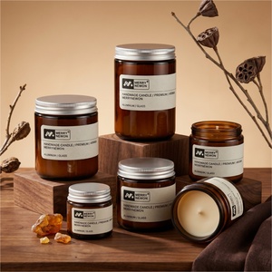 Empty Amber Glass Jar Scented <b>Candle</b> Holder Amber <b>Candle</b> Jars with Lids 100g 150g 250g 500g - Product Image 1