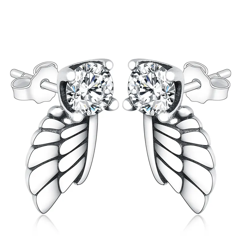 Hot Koop 925 Sterling Zilver Sparkling Angel Wing Stud Oorbellen Voor Vrouwen 925 Zilveren Oorbellen Berloque Sieraden Gift