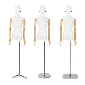 <span class=keywords><strong>Mannequin</strong></span> de forme de robe de <span class=keywords><strong>buste</strong></span> féminin enveloppé de tissu d'affichage de luxe <span class=keywords><strong>avec</strong></span> des <span class=keywords><strong>bras</strong></span> réglables en bois - Product Image 6