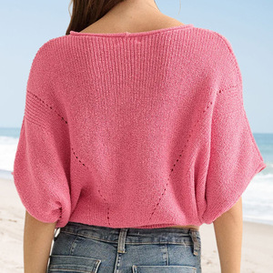 Suéter de punto casual estilo resort con mangas de murciélago caladas para mujer, a la moda - Product Image 6