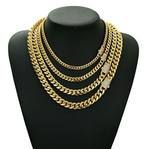 Wholesale PVD Gold Plated Stainless Steel Miami Cuban <b>Chain</b> Necklace with <b>Iced</b> <b>Out</b> Buckle [6-14MM 16-31"] - Product Image 1