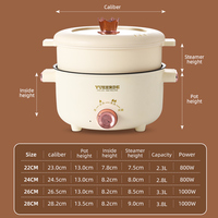 Casserole électrique multifonctionnelle Yuedisi 22/24/26/28 cm, contrôle mécanique, revêtement antiadhésif, avec cuiseur vapeur en PP