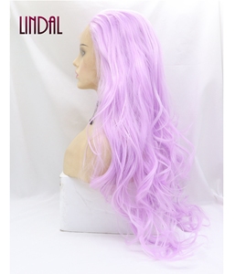 Parrucca lunga in pizzo sintetico viola <span class=keywords><strong>lilla</strong></span> lunga e <span class=keywords><strong>lilla</strong></span> anteriore resistente al calore del corpo con onda di pizzo Pre pizzicata senza lavanda parte parrucca per capelli naturali - Product Image 3