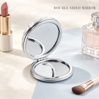Miroir de maquillage de poche personnalisé à texture coquille, miroir compact double face portable, logo personnalisé pour voyage, cadeau, vente en gros