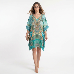 Robe longue africaine Dashiki pour femme, coupe ample, style tunique, poncho, kimono, aspect satiné soyeux, tenue de vacances bohème, respirante - Product Image 1