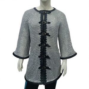 Medieval Handmade Aluminum Chainmail Shirt Half Sleeve <b>Flat</b> Rivited Ring With Leather Trim Knight Armor for Renaissance Costume - Product Image 1