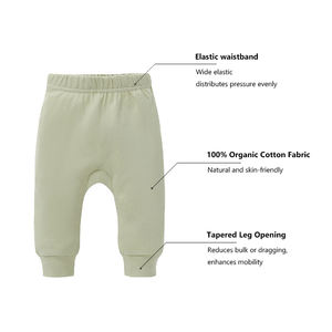 工場直販価格 ソフトで快適な無地オーガニックコットンベビーパンツ 普段着 ベビーパンツ 男の子 女の子用 - Product Image 4