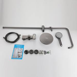 Modern 3-Function Gun-Gray Hotel a Grade Brass Shower Set Single Rain with Soft Top <b>Spray</b> Brushed Finish Factory - Product Image 5