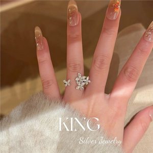 แหวนผีเสื้อลายดอกไม้เงินแท้ King Silver Jewelry ประดับเพชรคิวบิกเซอร์โคเนีย ตัวเรือนเงินสเตอร์ลิง S925 แหวนแฟชั่นสำหรับผู้หญิง เหมาะสำหรับงานปาร์ตี้ - Product Image 4