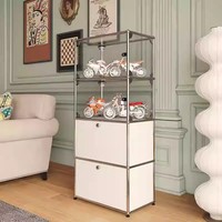Untuk kombinasi Modular kabinet tampilan baja tahan karat Multi-Layer kaca dekoratif Ins untuk rumah logam sederhana ruang tamu