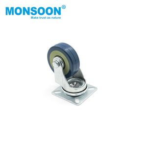 Rueda giratoria industrial de PU azul de alta resistencia para carros de equipamiento, con bloqueo, fija, sin freno - Product Image 2