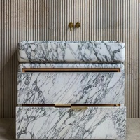 Évier en marbre moderne Calacatta Viola Salle d'eau Bassin flottant Meuble-lavabo en marbre Tiroirs Meuble-lavabo de salle de bain