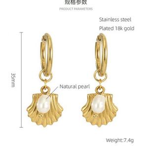 Pendientes de Perlas Naturales de Acero de Titanio para Mujer, Diseño Europeo y Americano, Pendientes de Concha de Acero Inoxidable de 18K para Mujer - Product Image 2