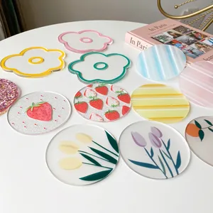 Factory Custom Friendly Colorful Print Round Cup Mat Laser Cut Acrylic Drink Coaster